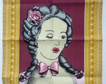 funny tea towel "Queen" hand-drawn in a rococo robe