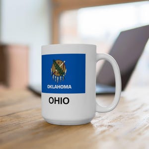 Free Shipping! Oklahoma State Flag Ceramic Mug, (11oz, 15oz).  Coffee Tea Cocoa Great Gift Present Souvenir Show your state pride