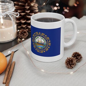Free Shipping! New Hampshire State Flag and Seal Ceramic Mug (11oz, 15oz) Coffee Tea Cocoa Great Gift Present Souvenir Show your state pride