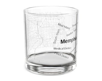 Memphis Tennessee Rocks Glass, Street Map Design, Downtown Areas, Souvenir Gift, Whiskey Rocks Glass, Barware Decor, Unique Drinking Glass