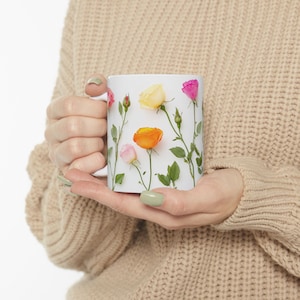 Free Shipping! Romantic Roses Coffee Mug - Elegant Floral Design, 11oz & 15oz Ceramic Mug, Gift for Mom, Gift for Girlfriend, Mothers Day