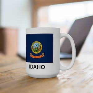 Free Shipping! Idaho State Flag Ceramic Mug, (11oz, 15oz).  Coffee Tea Cocoa Great Gift Present Souvenir Show your state pride