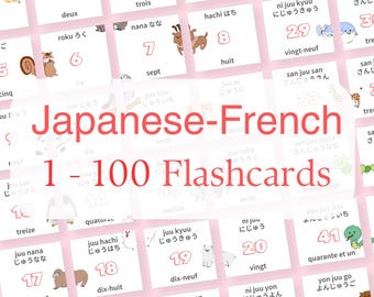French & Japanese Numbers 1-100 Flashcards – Printable PDF for Kids, Language Learners, Homeschool, Classroom Decor