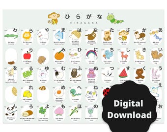 Printable Hiragana Chart with Illustrations | Japanese Alphabet A4/A3 Poster for Kids & Language Learners