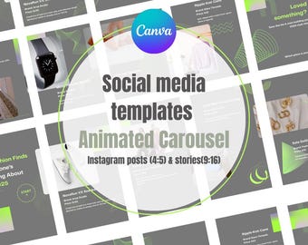 Animated Carousel Neon Green Social Media Templates (9x16, 4x5 ratios)