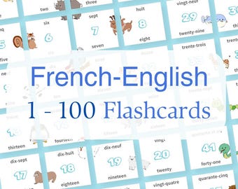 French & English Numbers 1-100 Flashcards – Printable PDF for Kids, Language Learners, Homeschool, Classroom Decor