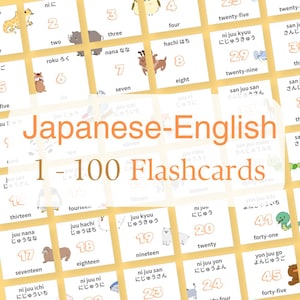 Japanese & English Numbers 1-100 Flashcards – Printable PDF for Kids, Language Learners, Homeschool, Classroom Decor