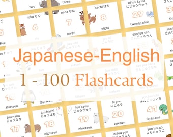Japanese & English Numbers 1-100 Flashcards – Printable PDF for Kids, Language Learners, Homeschool, Classroom Decor