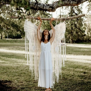 250x250cm Angel wings Macrame with crystal from 100% organic cotton rope, contemporary woven wall art, unique large wall hanging