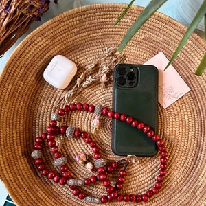 Turkish Handmade Crossbody Phone Strap – Beaded Phone Strap –  Phone Charm Strap - Phone Strap Crossbody – Wooden Beaded Phone Chain