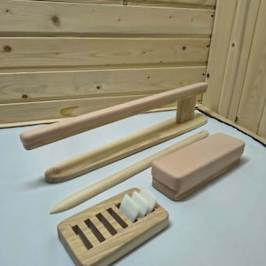 Tailor’s Pressing Set Ash Wood – Professional Sewing Tools Kit, Collar Block, Padded Iron, Clapper, Chalk Holder, Tailor Gift