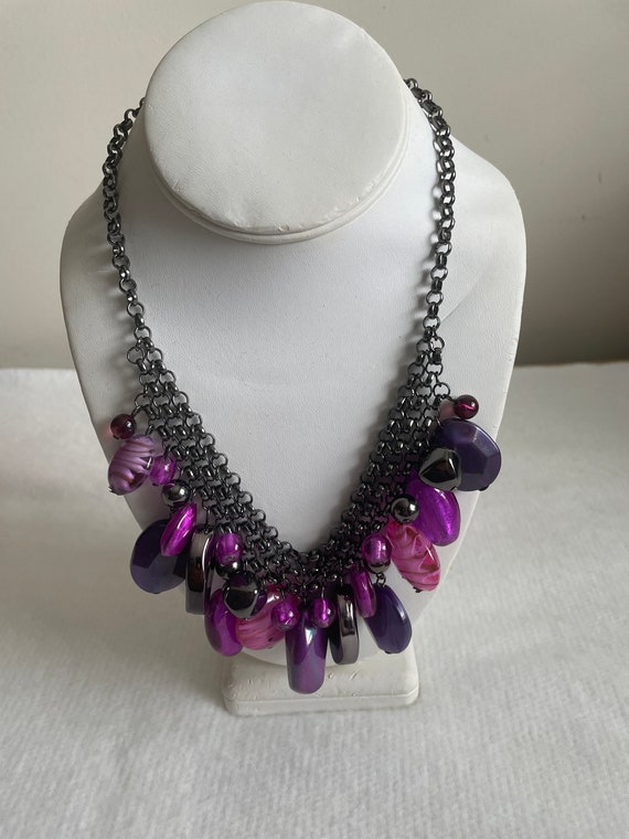 Necklace, Purple and gray beads