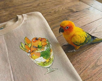 Sun Conure Sweatshirt | Tropical Lovebird Parfait Crewneck | Orange Bird Mom Gift | Yellow Parrot Drink Hoodie | Caique Jumper Aesthetic