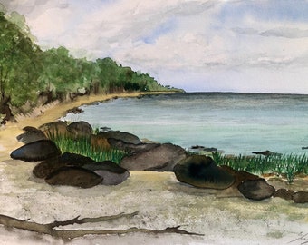 Ostseestrand - Wandbild Ostsee, Strand, Aquarell Original, handgemalt