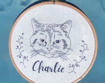 Custom Hand-Embroidered Cat Portrait: Pet Memorial Gift
