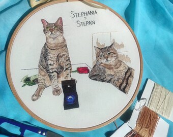 Custom Hand Embroidery Cat Portrait: Pet Memorial Gift