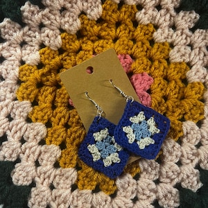 Crochet Granny Square Earrings Stainless Steel Hypoallergenic Micro Crochet Accessory