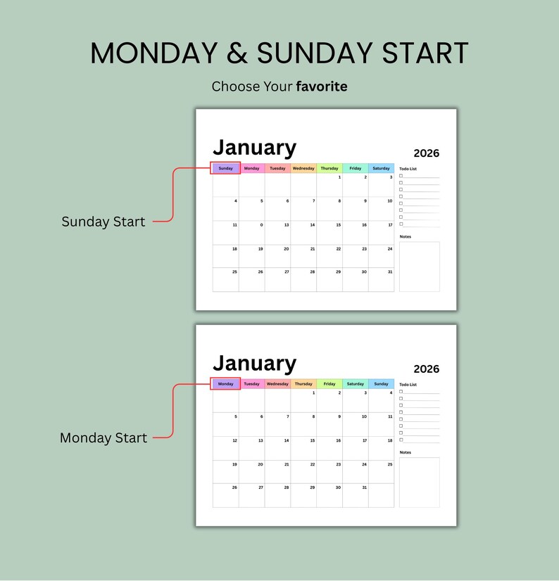 2026 Printable Calendar | Landscape Planner With Notes (PDF Download ...