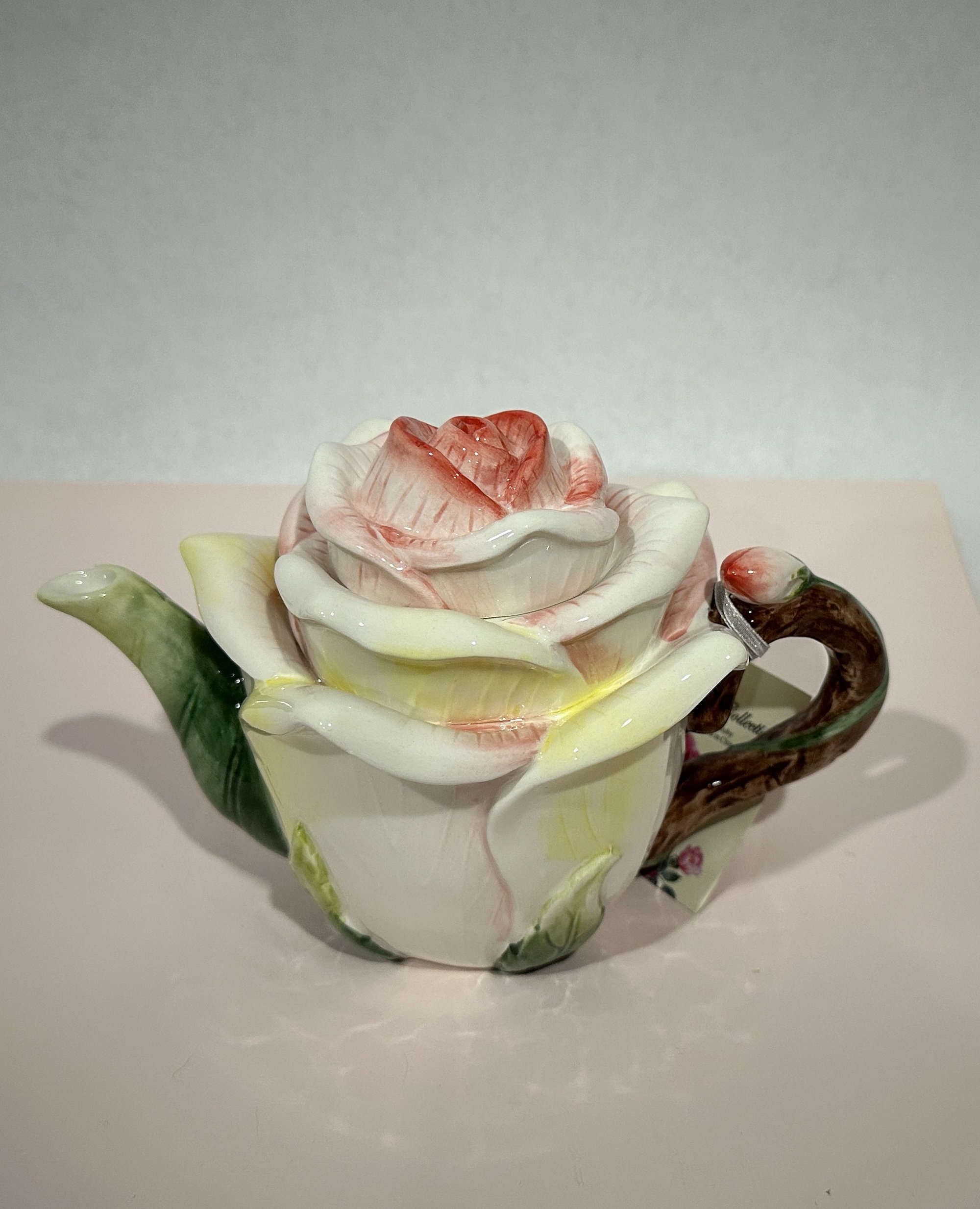 Elegant Ceramic 7oz. Teapot Garden Collection, Rose Bud Shaped by