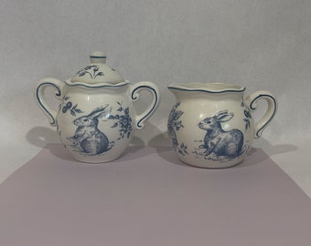 Blue & White Toile, Sugar Bowl and Creamer by Maxcera Corp.