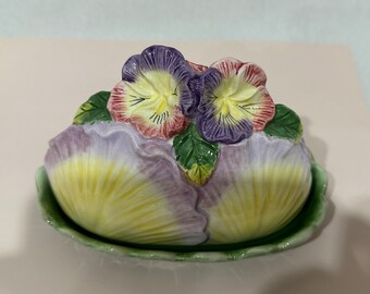 Pansy Petals Ceramic Butter Dish - Corner Ruby's Garden Collection - handcrafted