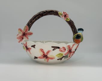 コーナールビー ボタニカルコレクション バスケット、手描きの鳥、桜、販売終了品 ホームデコレーション