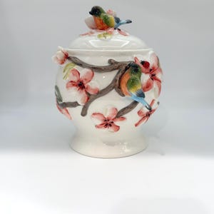 Corner Ruby Botanical Collection Songbird & Cherry Blossom Covered Canister