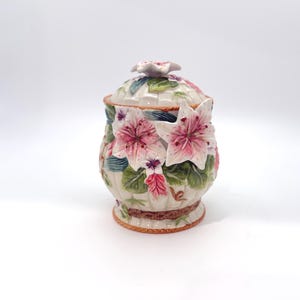 Corner Ruby Floral Lily Canister | Handcrafted Sculptural Porcelain Canister