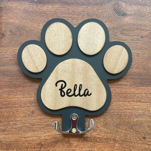 Personalised Dog Leash Holder – Custom Paw Shaped Wall Hook with Pet Name Vinyl or Engraved Gift for Dog Owners