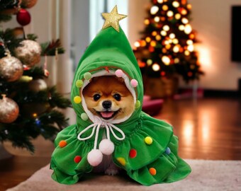 Christmas Dog Cosplay Santa Tree Costume | Puppy and Kitten Cloak Festive Season