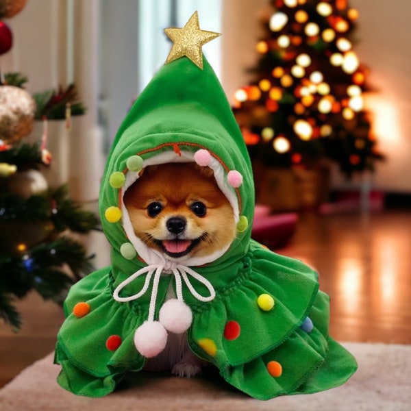 Christmas Dog Cosplay Santa Tree Costume | Puppy and Kitten Cloak Festive Season