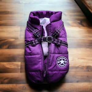 Harnais rembourré chaud pour chien Manteau imperméable pour chien doublé de polaire Disponible pour toutes les tailles dans une variété de couleurs Purple