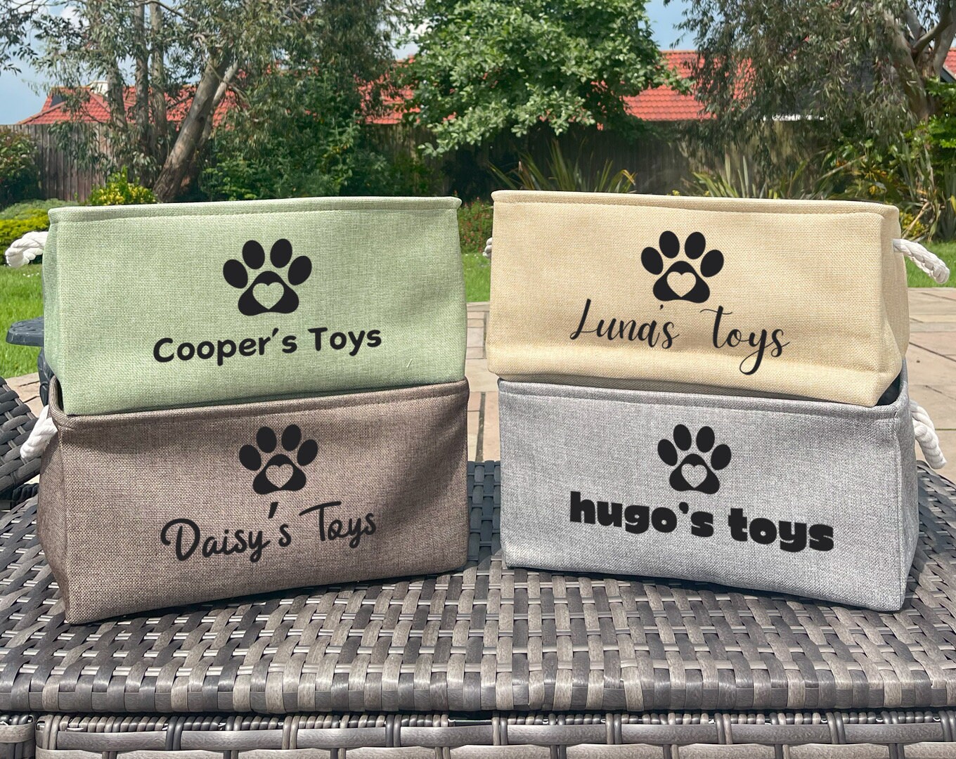 Personalized Dog Toy Basket With Name – Paw Print Pet Storage Bin, Collapsible Dog Toy Organizer (Purple)