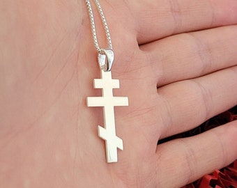 925 Sterling Silver Orthodox Cross Necklace, Dainty Orthodox Christian Necklace, Religious Cross Jewelry, Cross Chain Pendant
