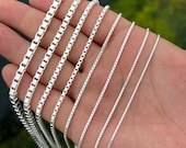 Sterling Silver Box Chain Necklace: Dainty Square Pendant Chain