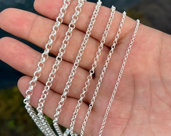 Silver Rolo Chain Necklace, Round Rolo Link Chain, Silver Necklace for Men & Women, 925 Sterling Silver Belcher Chain, GFT10