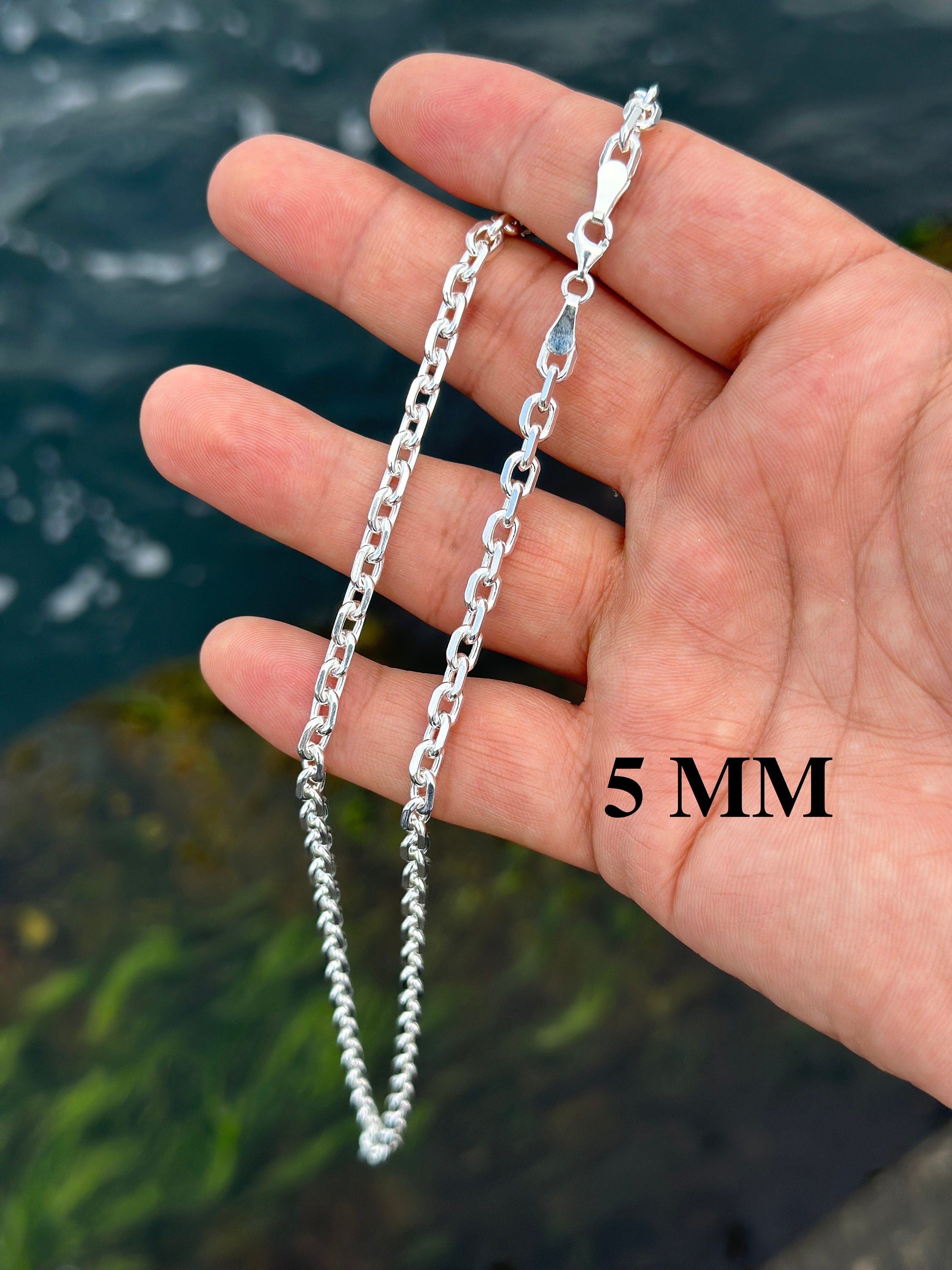 Sterling Silver Anchor Chain Necklace: Solid Cable Link, Men