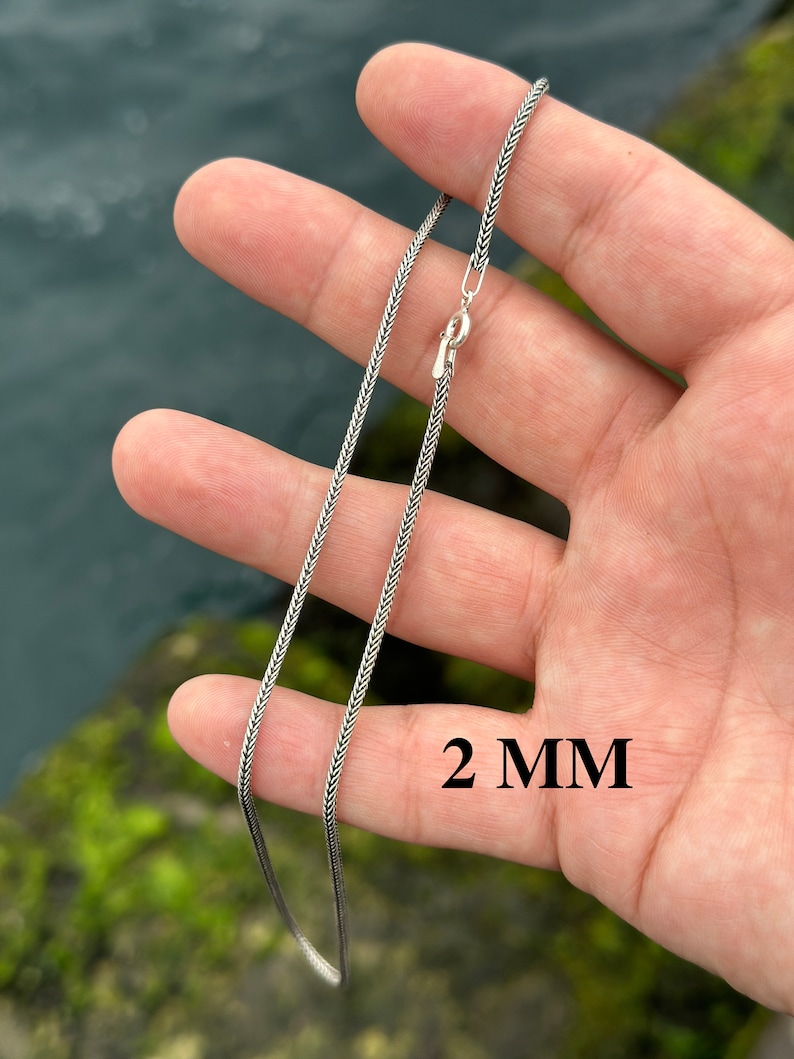 925 Sterling Silver Foxtail Chain, Thin Foxtail Necklace, Bali Chain, Oxidized Necklace, Antique Chain, Chain for Pendant 2 mm
