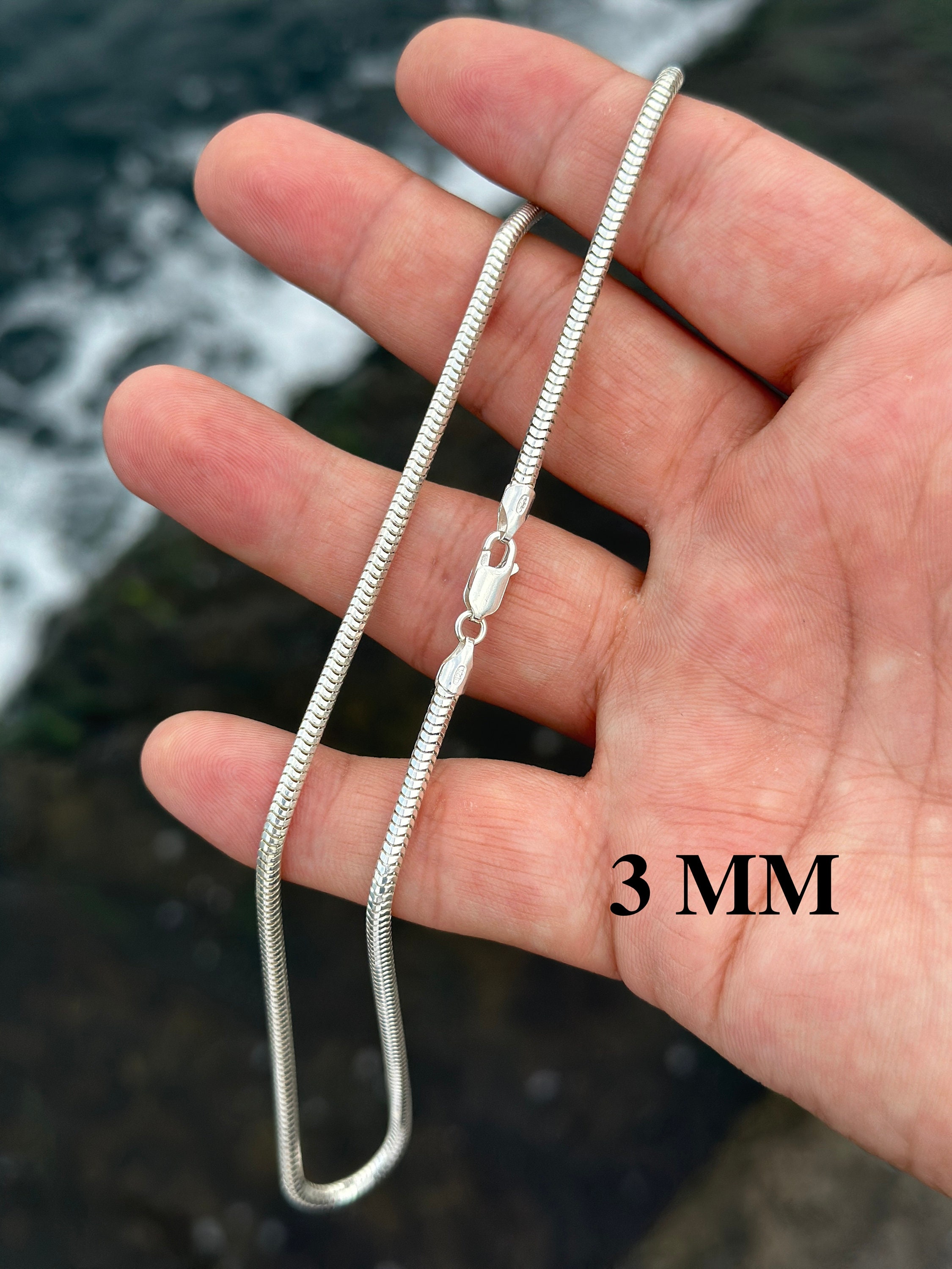 925 Sterling Silver Snake Chain, Silver Necklace for Men