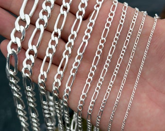 Sterling Silver Figaro Chain Necklace: Unisex Solid Silver Link