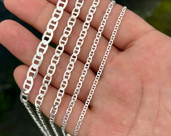 925 Sterling Silver Flat Mariner Link Chain Necklace - Etsy