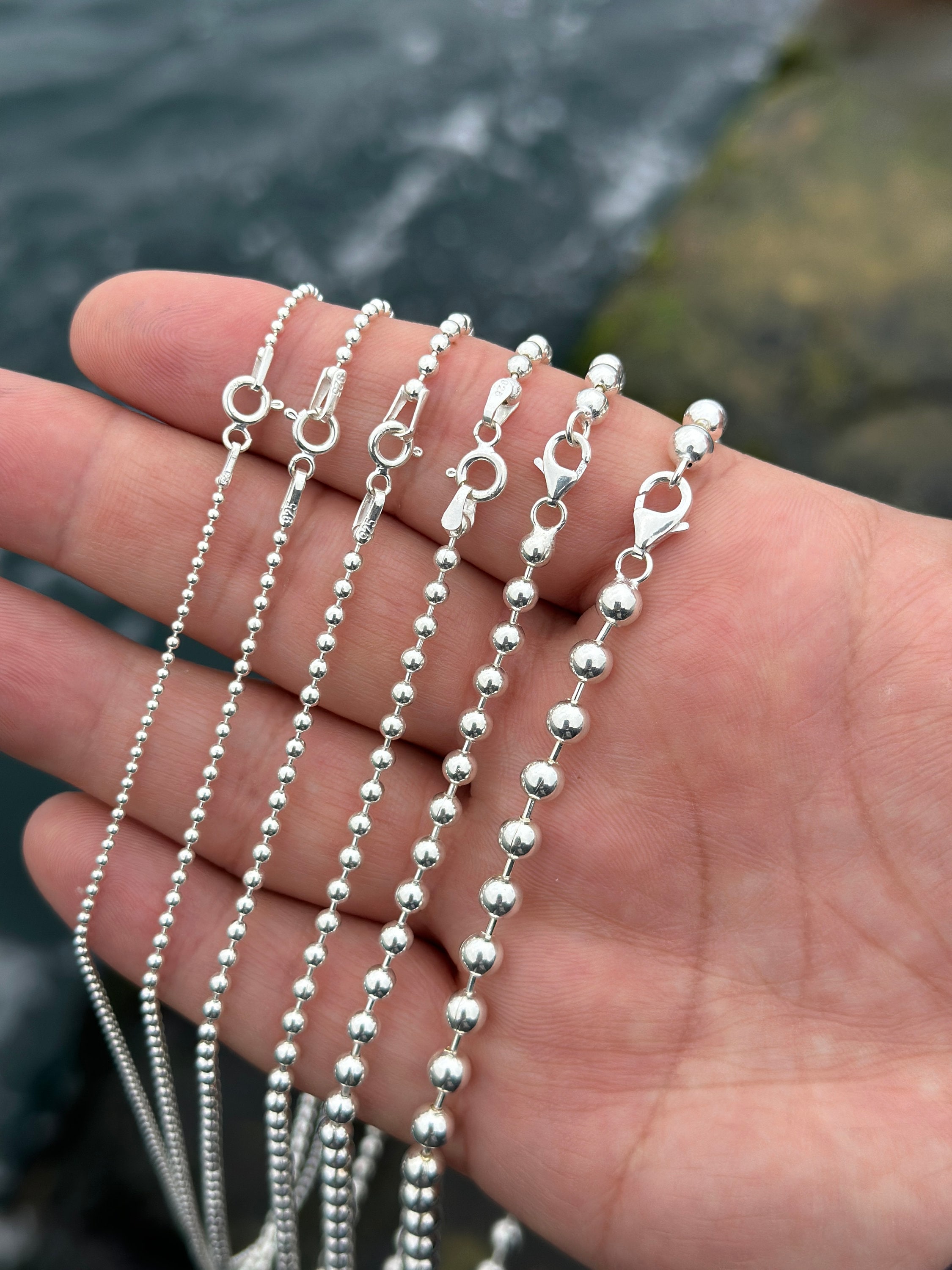 925 Sterling Silver Ball Beaded Chain, Silver Chain for Men