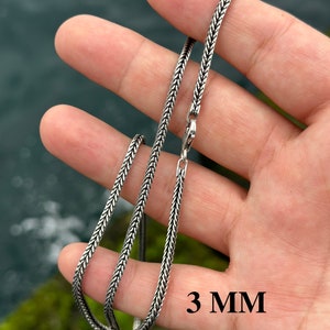 925 Sterling Silver Foxtail Chain, Thin Foxtail Necklace, Bali Chain, Oxidized Necklace, Antique Chain, Chain for Pendant 3 mm