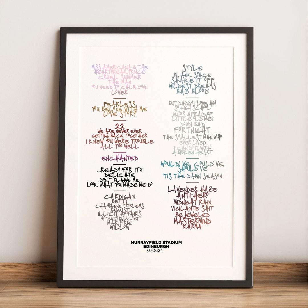 Taylor Swift June 2024 UK Tour Concert Setlist Print Etsy