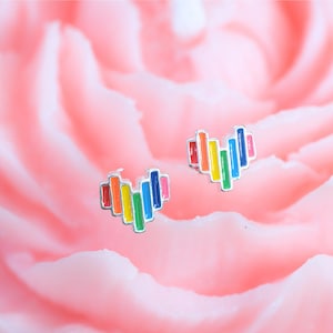 Rainbow Hearts Stud Silver Earrings