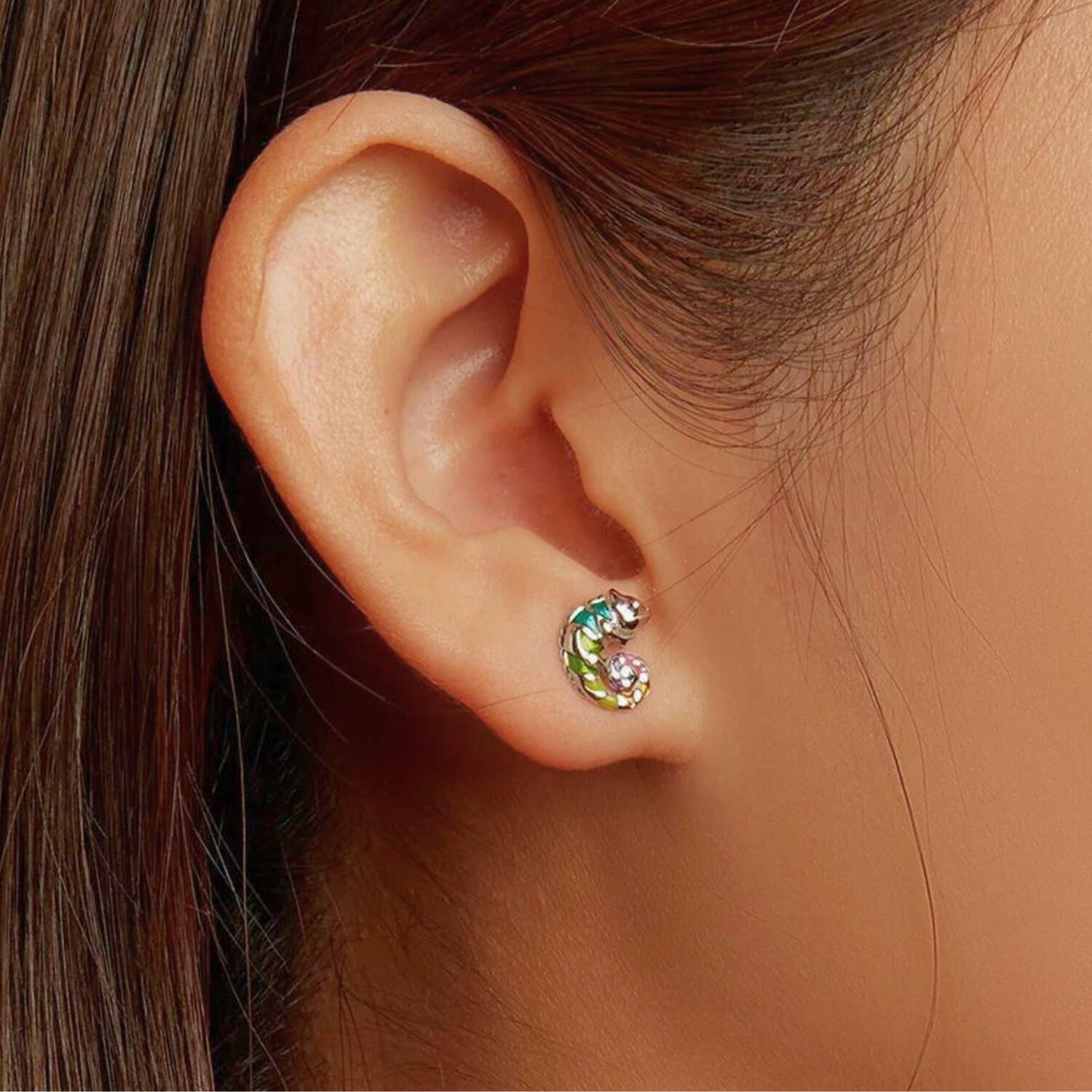 thumbnail image 2 of Heartbreaker Silver Chameleon Stud Earrings – 925 Sterling Silver, Dragon Rock Design 2 of 5