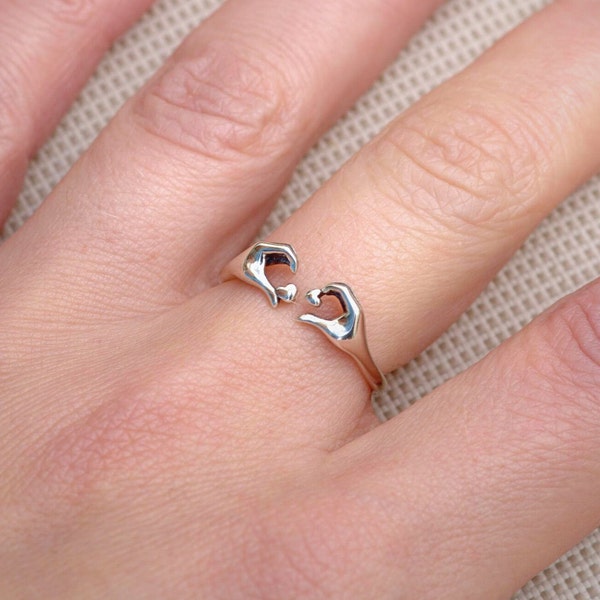 Hand Heart Original Adjustable Silver Ring