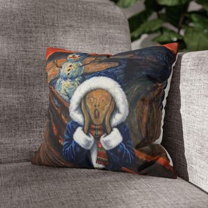 The Scream Holiday Pillowcase Spun Polyester Square Pillowcase | Funny Winter Snowman Art