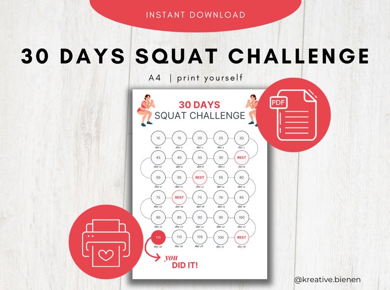 The Best 30 Day Squats Challenge With A Free Printable 30 Day Squat ...