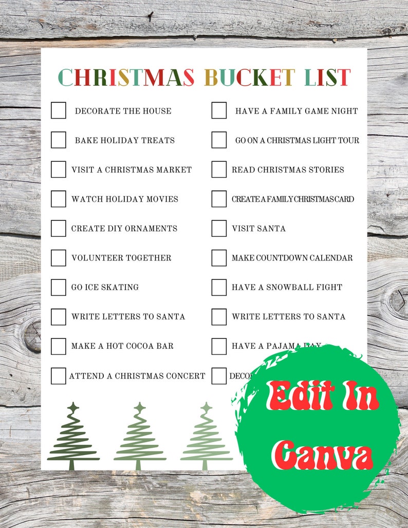 Editable Christmas Bucket List Printable Family Christmas Etsy